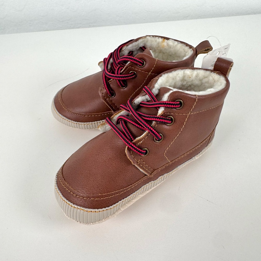 Baby Gap Booties Kids 12-18m Brown Faux Leather Faux Fur Lined Winter Boots